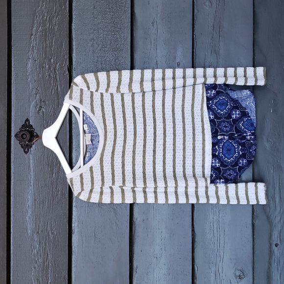 119 POSTMARK Anthropologie Layered Ginny Pullover Top sz S Women's Striped Geo - Picture 5 of 11